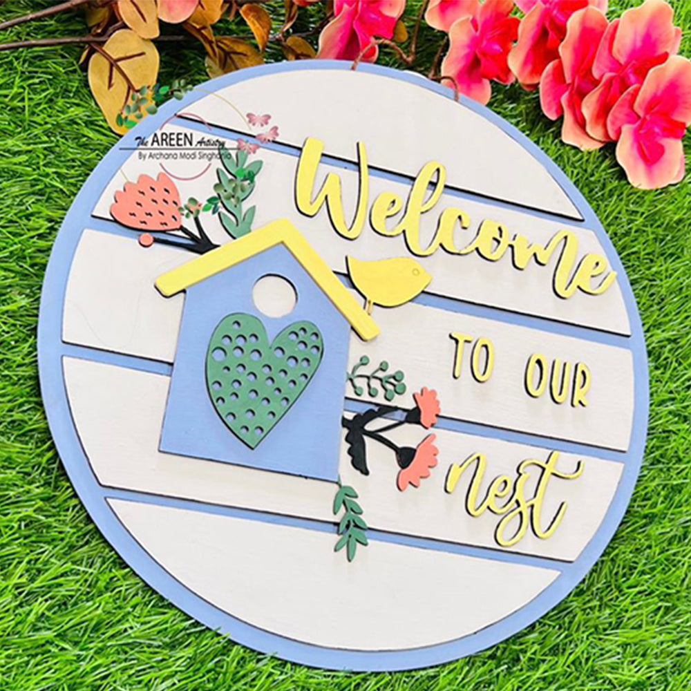 WELCOME TO OUR NEST ROUND NAMEPLATE