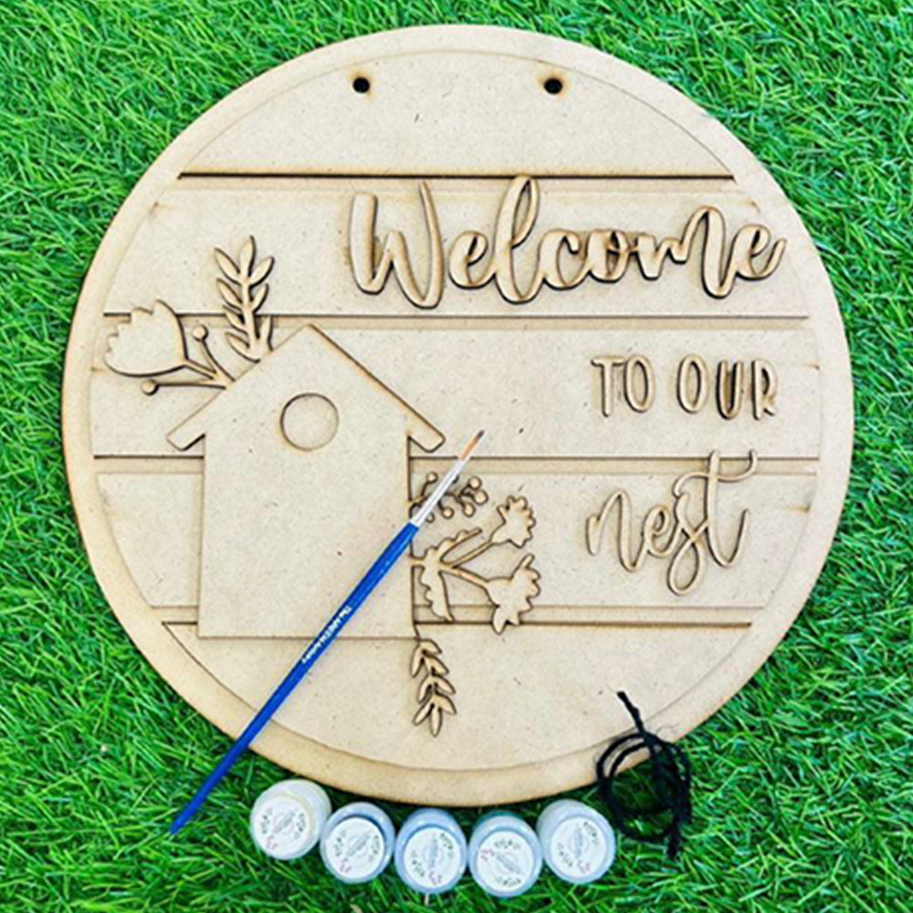 WELCOME TO OUR NEST ROUND NAMEPLATE