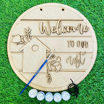 WELCOME TO OUR NEST ROUND NAMEPLATE