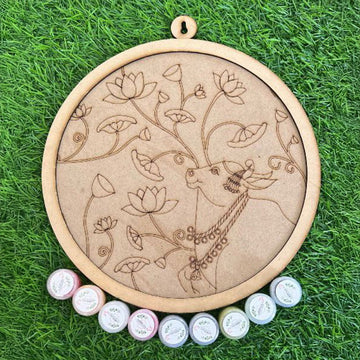Indian Folk Art Cow & Lotus Round Wall Hanging